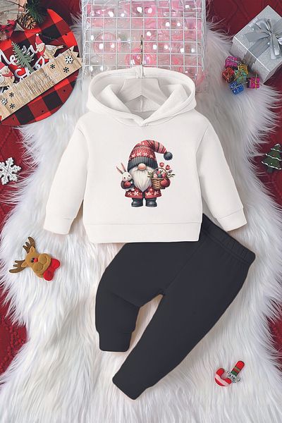 ADABEBEK Hooded Christmas Lucky Dwarf Printed Baby Set 23078