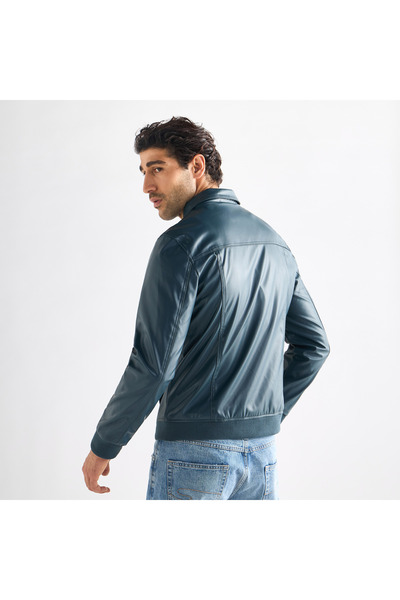 FAV Solid Biker Jacket With Zip Closure And Pockets