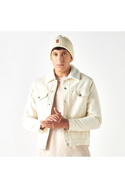 Lee Cooper Denim Jacket With Fur Collar And Long Sleeves