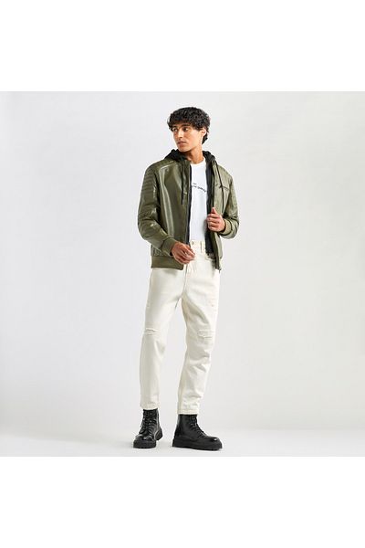 FAV Solid Bomber Jacket With Hood And Zip Closure