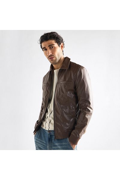 FAV Solid Biker Jacket With Zip Closure And Pockets