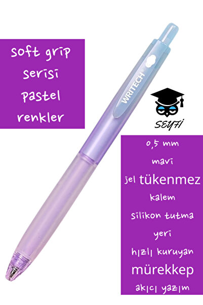 SEYFİKİRTASİYE 0,5 mm mavi  jel tükenmez kalem silikon tutma yeri hızlı kuruyan mürekkep akıcı yazım writech usa