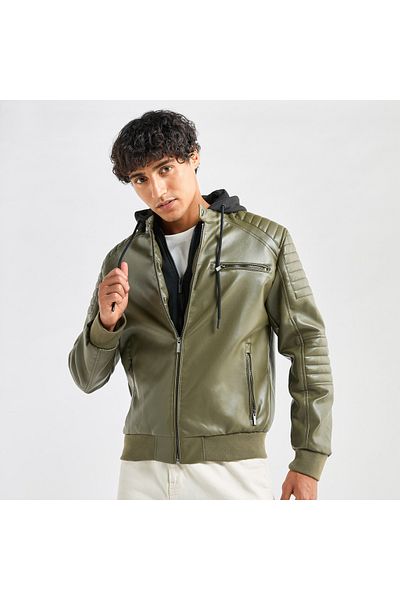 FAV Solid Bomber Jacket With Hood And Zip Closure