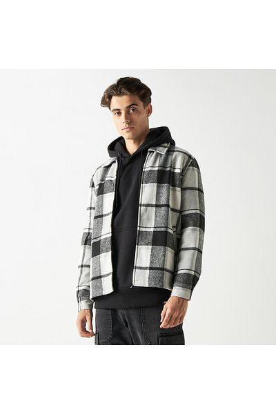 Lee Cooper Checkered Zipper Jacket with Pockets