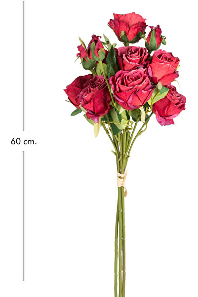 Herdekora Yapay Çiçek Gül Demeti Kırmızı 60 Cm.