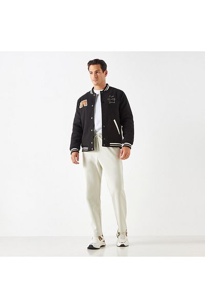 Iconic Printed varsity jacket with snap button closure