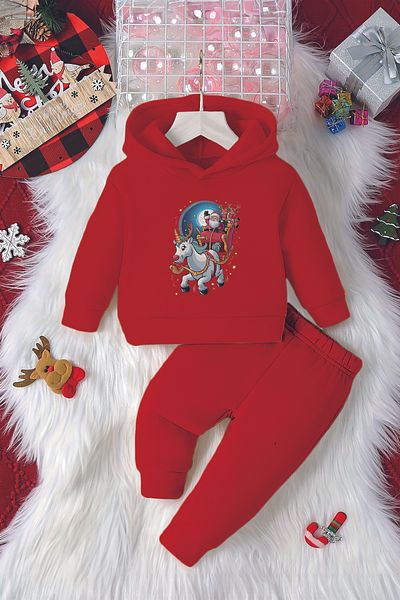 ADABEBEK Hooded Sky and Santa Claus Printed Baby Set 23084