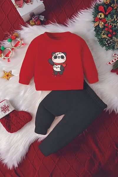 ADABEBEK Hooded New Year's Celebrating Panda Printed 2-Piece Baby Set 23195