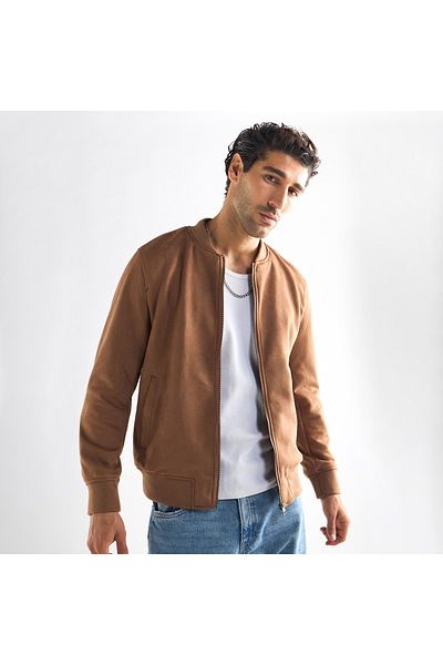 FAV Solid Bomber Jacket With Zip Closure And Pockets