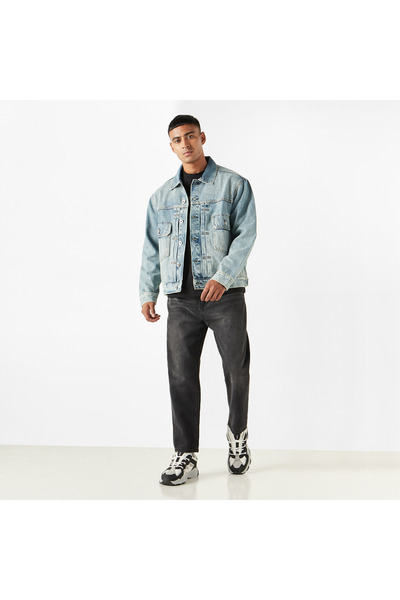 Lee Cooper Solid Denim Jacket With Pockets And Long Sleeves