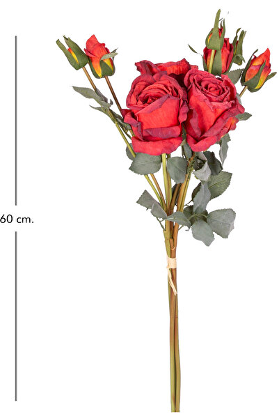 Herdekora Yapay Gül Demeti 3 Dallı Kırmızı 60 Cm.