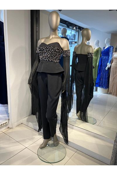 Robes Βραδινό φόρεμα με μανίκια σιφόν Strablez Draped
