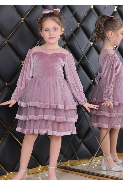 TREEMASS Girl's Velvet and Tulle Dress with Exquisite Design, Ideal for Special Occasions.