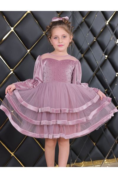 TREEMASS Girl's Velvet and Tulle Dress with Exquisite Design, Ideal for Special Occasions.