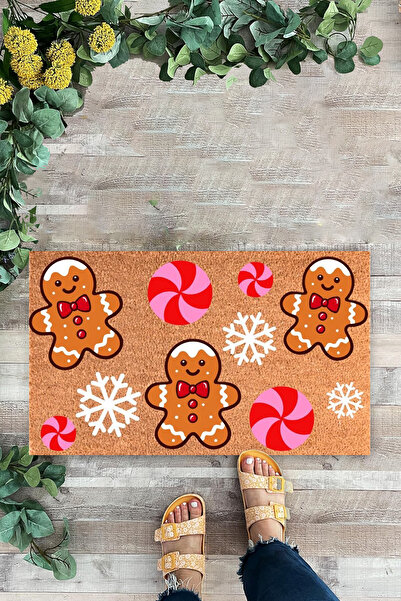 KARMAT Yeniyıl Kurabiyesi, Kar Tanesi, İç ve Dış Renkli Kapı Önü Paspası, Dekoratif Paspas, Dijital Baskı