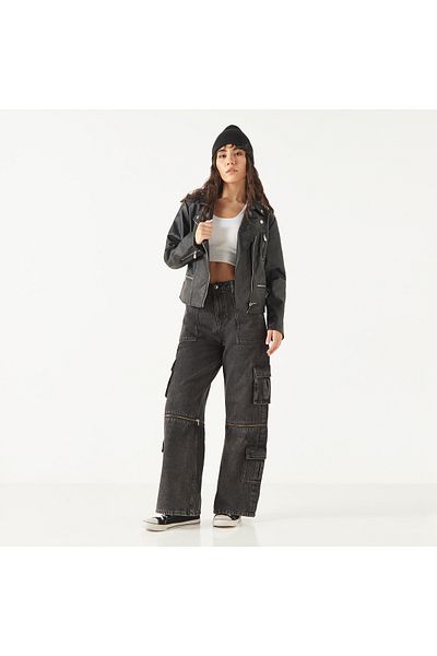 Lee Cooper Solid Biker Jacket With Zip Closure And Pockets