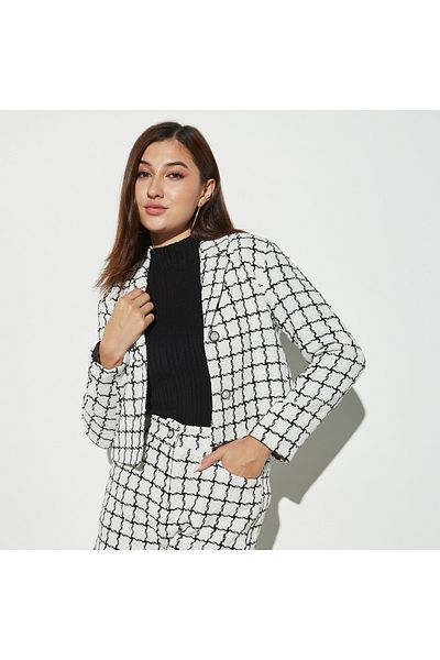2Xtremz Checked Crop Blazer with Notch Lapel