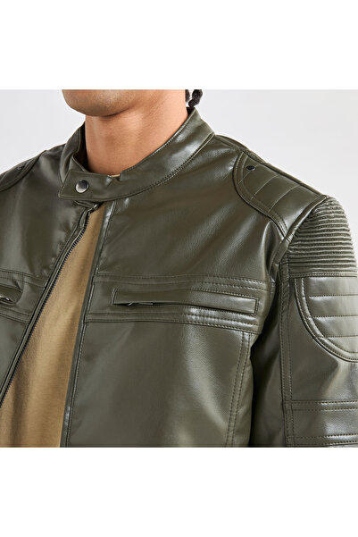 FAV Solid Biker Jacket With Long Sleeves And Pockets