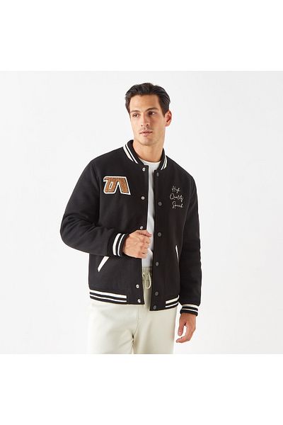 Iconic Printed varsity jacket with snap button closure