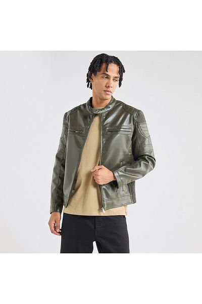 FAV Solid Biker Jacket With Long Sleeves And Pockets