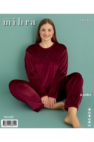 Mihra 13213-3 Claret Red Grateful Oversize Velvet Pajama Set