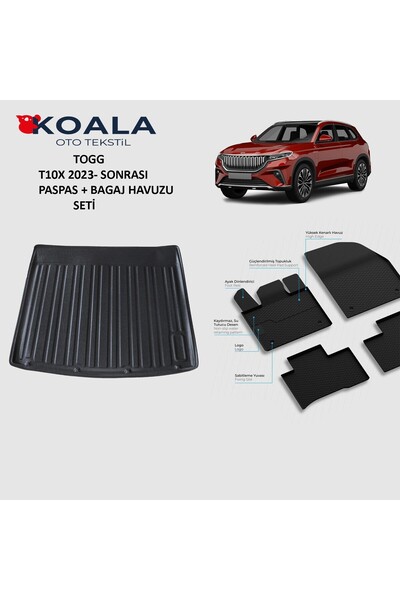 KoalaOtoTekstil Togg T10X Koala Araca özel  3D paspas + bagaj havuzu seti