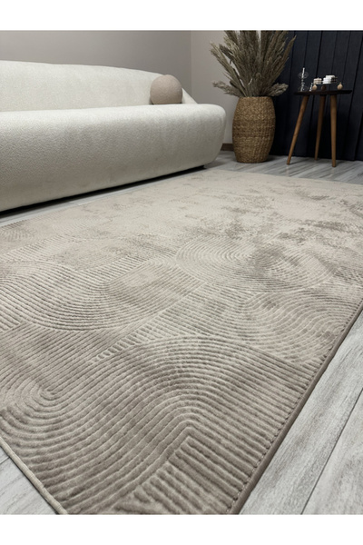 Merinos Rölyef Halı Kaymaz Tabanlı Yıkanabilir Vizon Bukle Salon Mutfak Koridor Yolluk Halı