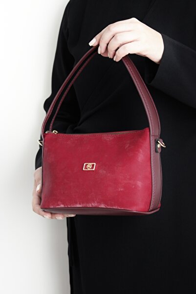 mossi Burgundy Suede Look Adjustable Cross Strap Faux Leather Women's Hand and Shoulder Bag