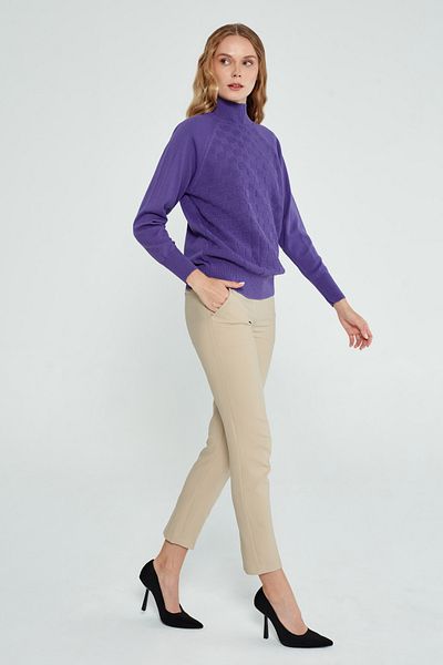 JOVENMADRE Pulover de tricotaj cu model pentru guler vertical pentru femei