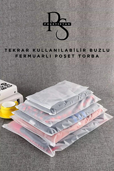 POŞETİSTAN Valiz Ve Dolap Içi Düzenleyici Buzlu Fermuarlı Poşet Torba 10 Adet 35 Cm X 45 Cm
