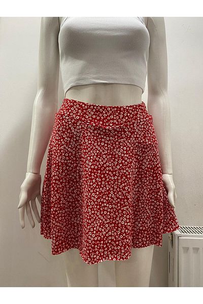 LADY HAZAL Helen Fabric Red Mini Floral Patterned Skirt with Full Fit Shorts 07