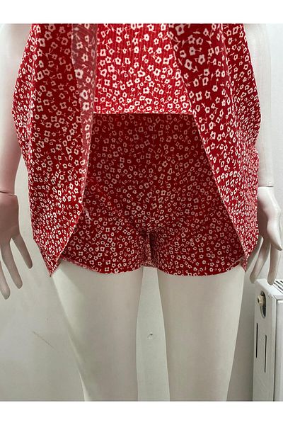 LADY HAZAL Helen Fabric Red Mini Floral Patterned Skirt with Full Fit Shorts 07
