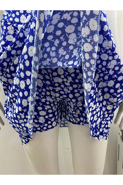LADY HAZAL Fusta mini Helen Fabric albastră cu imprimeu floral - cu pantaloni scurți 01