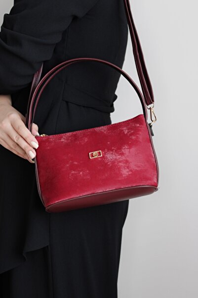 mossi Burgundy Suede Look Adjustable Cross Strap Faux Leather Women's Hand and Shoulder Bag