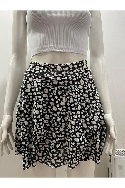 LADY HAZAL Fusta mini din țesătură Helen - imprimeu floral cu ramuri negre și pantaloni scurți complet 13