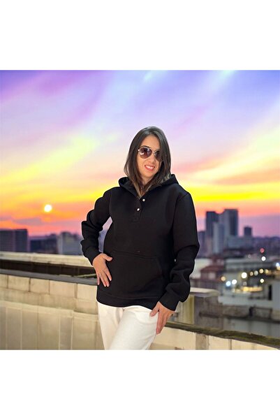 KILIÇ MODA SWEAT DETALIAT PAT CU GLUGĂ NEGRĂ