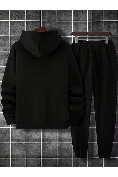 zunop Ανδρικό σετ φόρμας μαύρου Paris με στάμπα oversize