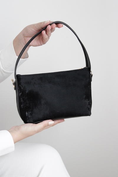 mossi Black Suede Look Adjustable Cross Strap Faux Leather Women's Hand and Shoulder Bag