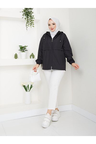 Dabenti women style Γυναικεία κοντή καμπαρντίνα Bondit Oversize με κουκούλα