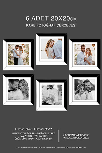 yhfoto 6 قطع إطار 20x20 - إطار مربع MDF - إطار صور - أسود-أبيض بلونين