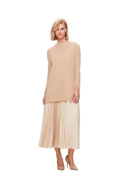 MISS DALIDA Fusta cu pliuri din satin bej - T25K-2000