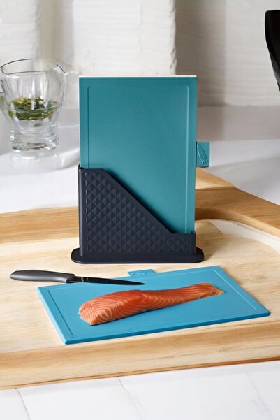 Umut 4 Parça Standlı Kesme Tahtası Seti, Kesim Panosu - Sebze, Et Ve Ekmek Farklı Renk Tasarım