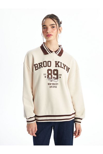 LC Waikiki Γυναικείο χοντρό φούτερ με στάμπα Lcwk Polo Neck