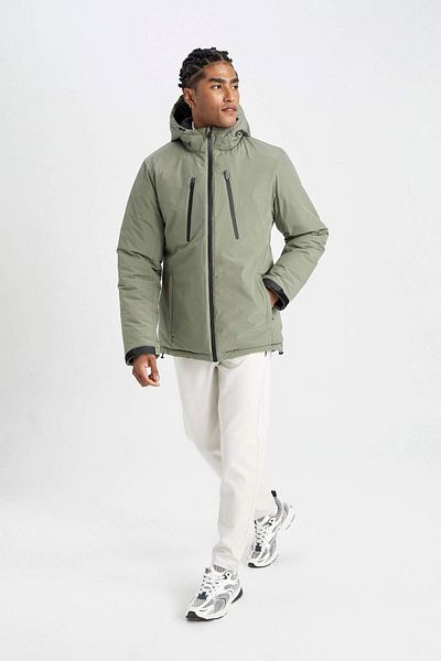 DeFacto Slim Fit Hooded Parka με Θερμόμετρο - Αδιάβροχο και Αντιανεμικό