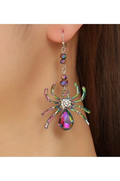 ER TAKI تصميم عنكبوت مرصع بأحجار لامعة ملونة، أقراط أنيقة لحفلات الزفاف والسهرات