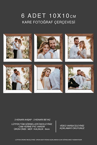Bytwo 6 Pieces 10X10 Frame - Mdf Square Frame - Photo Frame - Wooden - White 2 Color Frame