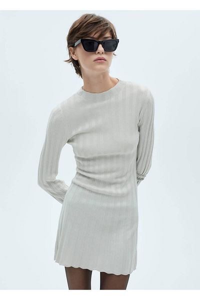 MANGO Woman Perkins Strickkleid mit Kragen