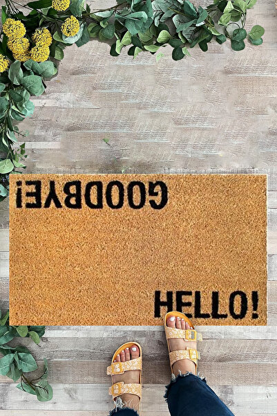 KARMAT Hello Goodbye, Ters Yazı, İç ve Dış Kapı Önü Paspası, Dijital Baskı Paspas