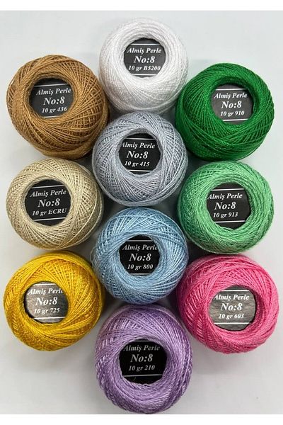 ALMİŞ Alış Perle Etamin-Cross Stitch 10-Piece Thread Set (10 Gr-No:8)