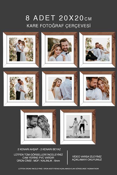 Bytwo 8 Pieces 20X20 Frame - Mdf Square Frame - Photo Frame - Wood-White 2 Colors